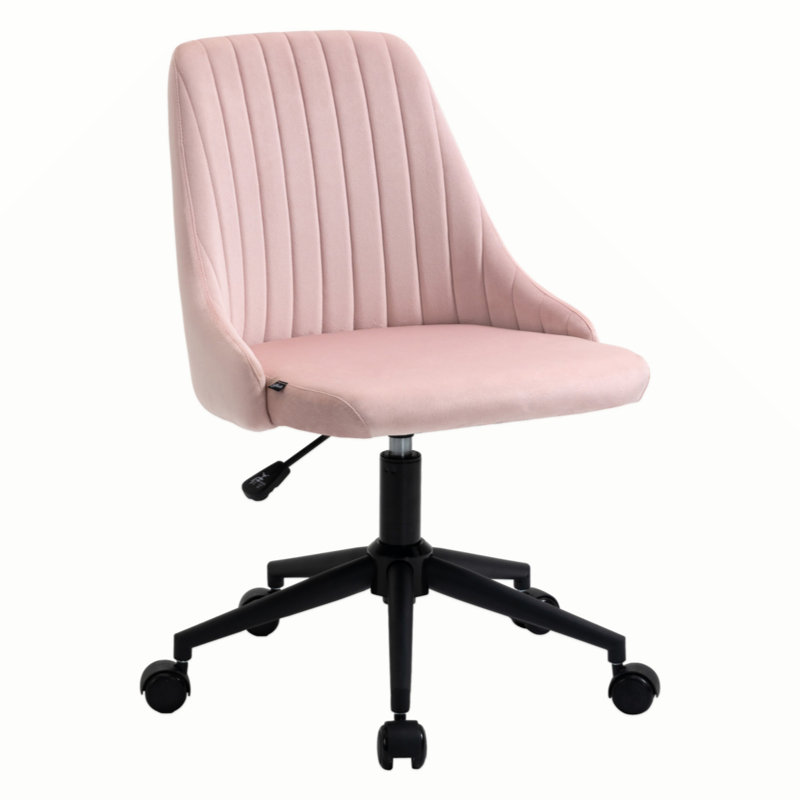 Vinsetto Mid Back Office Chair Velvet Fabric Swivel Scallop Shape Computer Desk Chair for Home Office or Bedroom Pink Latitude Run
